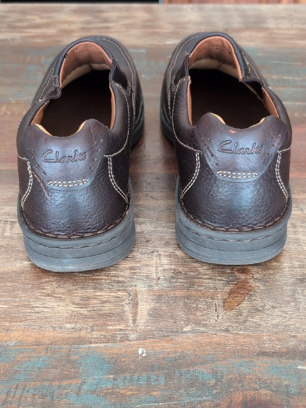 Clarks Unstructured Brown Leather Slip On Loafers - Men's 9 - Picture 8 of 8